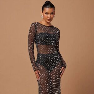 Black mesh sequin dress